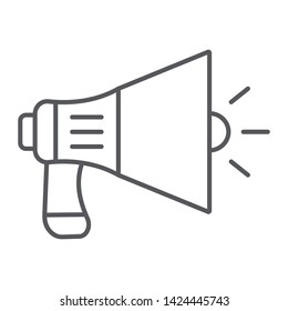 Megaphone thin line icon, announcement and speaker, loudspeaker sign, vector graphics, a linear pattern on a white background, eps 10.