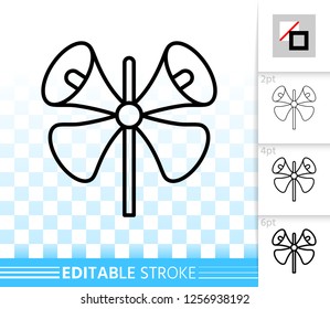Megaphone thin line icon. Outline loud speaker sign. Bullhorn linear pictogram with different stroke width. Simple vector symbol, transparent background. Loudspeaker editable stroke icon without fill