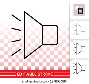 Megaphone thin line icon. Outline loud speaker sign. Bullhorn linear pictogram with different stroke width. Simple vector symbol, transparent background. Loudspeaker editable stroke icon without fill