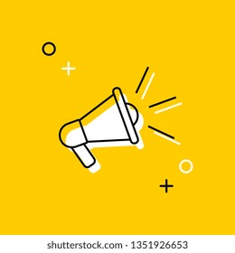megaphone thin line icon. vector audio, music, voice, sound symbol on yellow background. eps 10