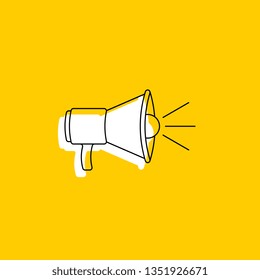 megaphone thin line icon. vector audio, music, voice, sound symbol on yellow background. eps 10