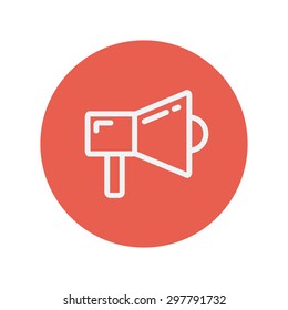 Megaphone thin line icon for web and mobile minimalistic flat design. Vector white icon inside the red circle.