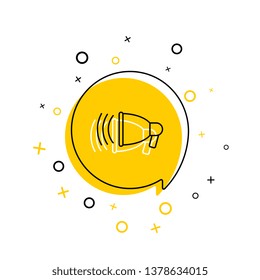 megaphone thin line icon in yellow speech bubble on white background. vector audio, music, voice, sound symbol. eps 10