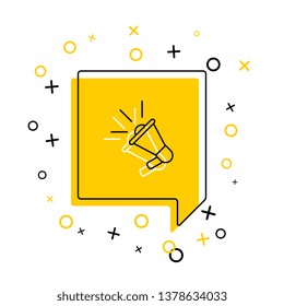 megaphone thin line icon in yellow speech bubble on white background. vector audio, music, voice, sound symbol. eps 10