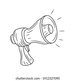 Megaphone dünne Linie, Vektorgrafik. einzeln auf handgezeichnet 
