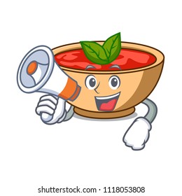 With megaphone tomato soup character cartoon