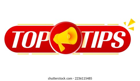 Megaphone with top tips on white background. Megaphone banner. Web design. Vector