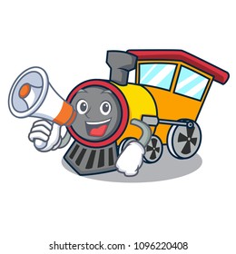 With megaphone train character cartoon style