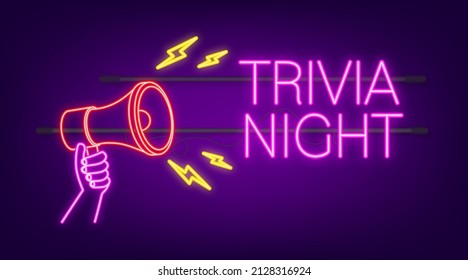 Megaphone With Trivia Night. Megaphone Banner. Web Design. Neon Icon. Vector Stock Illustration