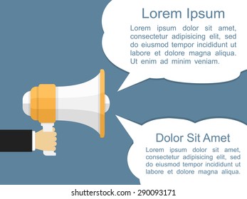 Megaphone with two speech bubbles, flat design, vector eps10 illustration