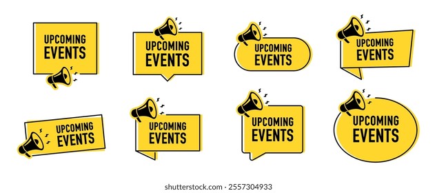 Megaphone with Upcoming events speech bubble. Loudspeaker. Banner for business, marketing and advertising. Vector illustration.