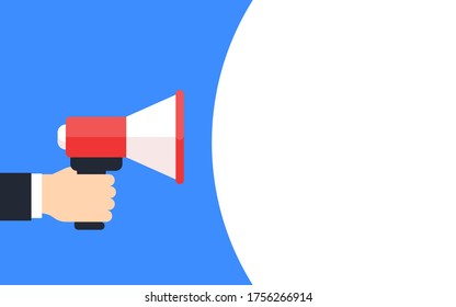 Megaphone vector advertising background, loudspeaker in hand backdrop illustration