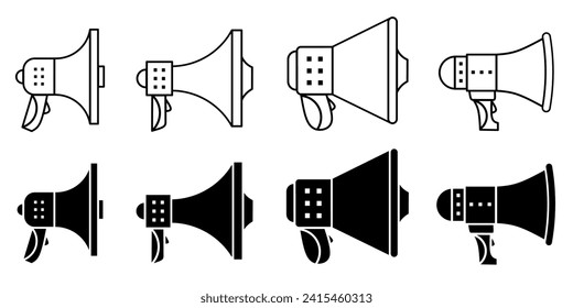 Megaphone. Vector collection of megaphone icon illustrations. Black icon design.