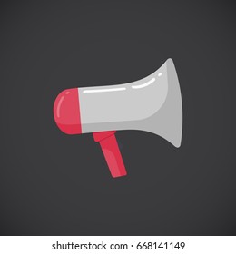 Megaphone vector flat icon, Flat design of first aid and healthcare object isolated on the dark background, vector illustration