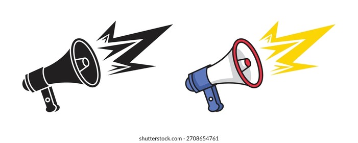 Megafone ícone vetorial em silhueta de arte e estilo de cor. Anúncio, comunicação, notificação e outros símbolos de ícone. Ilustração vetorial	