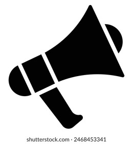 Megaphon-Vektorgrafik-Symbol. Elektrisches Lautsprechersymbol. Werbung, Kommunikation und öffentliche Bekanntmachungen Konzept. Schwarze Silhouette.