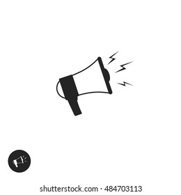 Megaphone vector icon isolated on white background, flat cartoon black and white bullhorn pictogram, speaking trumpet symbol, line outline style