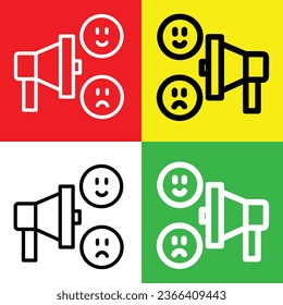Megaphone Vector Icon, Outline style icon, from Advertisement icons collection, isolated on Red, Yellow, Green and White Background.