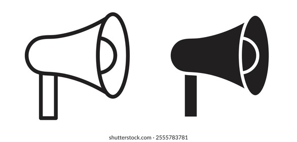 Megaphone vector icon set in black color.
