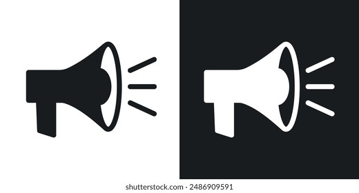 Megaphone vector icon set in solid black and white color