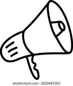 Megaphone vector icon in stroke style. Loudspeaker line art for marketing, protest, announcement, alert, or communication themes. Editable outline, clean and scalable
