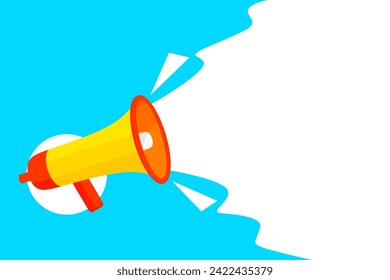 Megaphone vector illustration on blue background. The concept of shouting with a loudspeaker conveys something important. Great for advertising banners, job vacancies, sales and announcements.