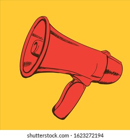 Megaphone vector illustration. Red megaphone on yellow background