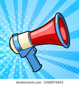 Ilustración vector Megaphone en estilo de comedia de arte pop retro