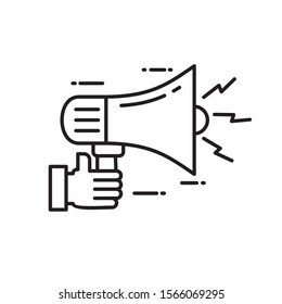 Megaphone vector illustration with simple black line design isolated on white background 