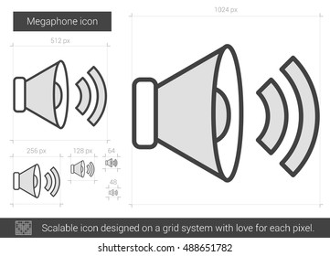 Megaphone vector line icon isolated on white background. Megaphone line icon for infographic, website or app. Scalable icon designed on a grid system.