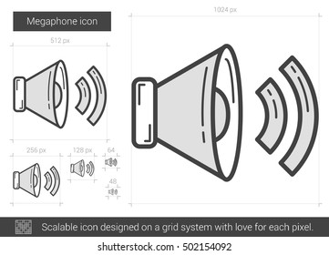 Icono de línea vector Megaphone aislado en fondo blanco. Icono de línea Megaphone para infografía, sitio web o aplicación. Icono escalable diseñado en un sistema de cuadrícula.