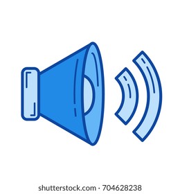 Megaphone vector line icon isolated on white background. Megaphone line icon for infographic, website or app. Blue icon designed on a grid system.