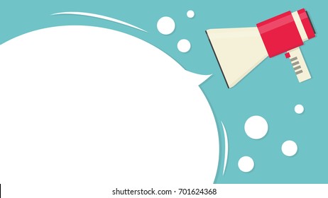 Megaphone vector on blue water background. White free space for text.