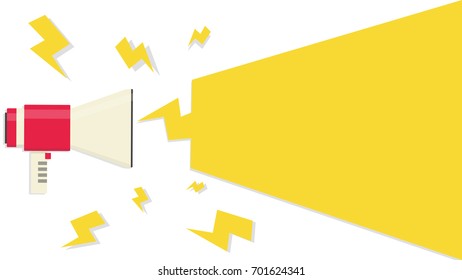 Megaphone vector on white background. Yellow free space for text.