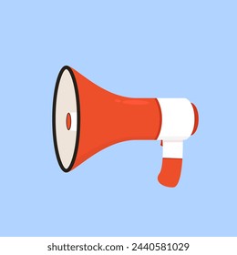 Megaphone vector. Red megaphone isolated on blue background.
