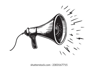 Megaphone vector sketch line drawing black on background