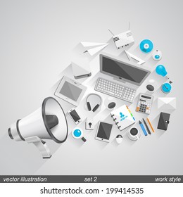 Megaphone vector work style. set 2