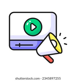 Megaphone mit Video-Player, die das trendige Symbol der Videomarketing kennzeichnet