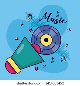 megaphone vinyl record music colorful background vector illustration