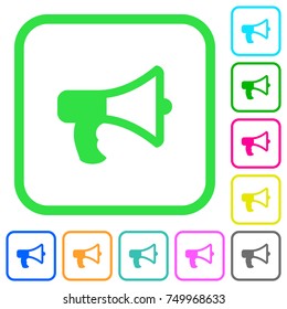 Megaphone vivid colored flat icons in curved borders on white background