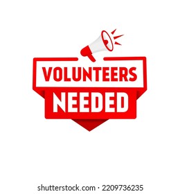 Megaphone with Volunteers needed banner icon. Modern Vector illustration isolated on white background.