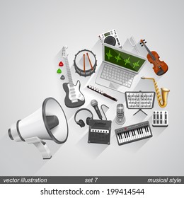 Megaphone vvector musical style. set 7