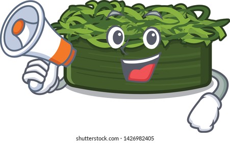 With megaphone wakame chuka is served cartoon plates