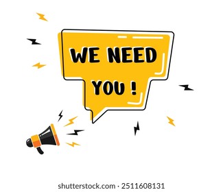 	
megaphone with we need you speech bubble, business design, marketing, announcement, discount, cashback. creative banner. editable vector eps 10.
