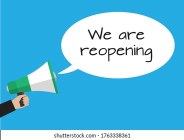 Megaphone with a WE ARE REOPENING speech bubble