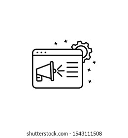 Megaphone web gear icon. Simple line, outline vector of project management icons for ui and ux, website or mobile application