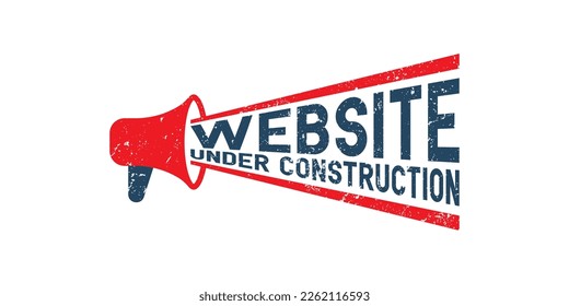 Megaphone Sitio web en construcción estampado de goma gruesa sobre ilustración vectorial blanca