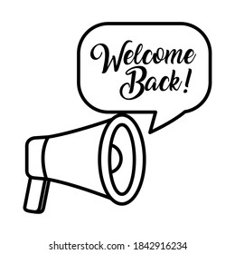 megaphone with welcome back speech buuble sign over white background, line style, vector illustration