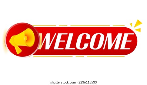 Megaphone with welcome on white background. Megaphone banner. Web design. Vector
