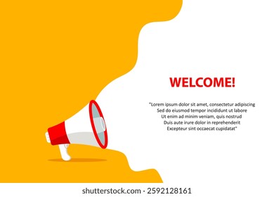 Megaphone with Welcome speech bubble. Loudspeaker. Banner for business, marketing and advertising. Vector illustration.